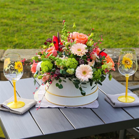 Mother's Day Coral and Peach Hatbox Floral Arrangement