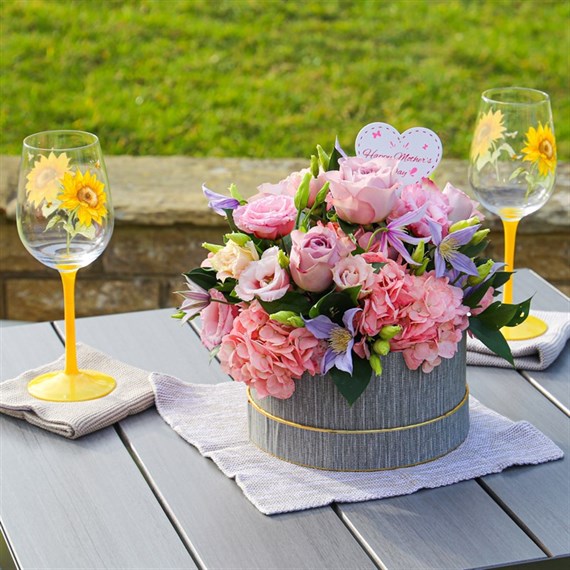 Mother's Day Pretty in Pink Hat Box Floral Arrangement