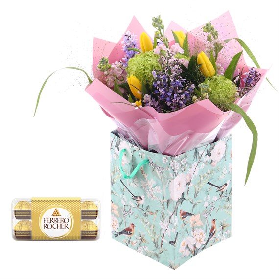 Mother's Day Bundle Offer Scented Spring Hand Tied Bouquet with Ferrero Rocher Chocolates 200g