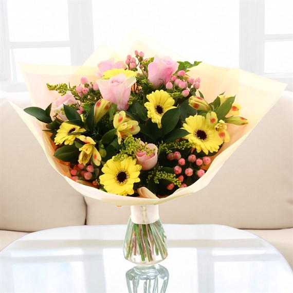 Pink and Yellow Hand Tied Floral Bouquet