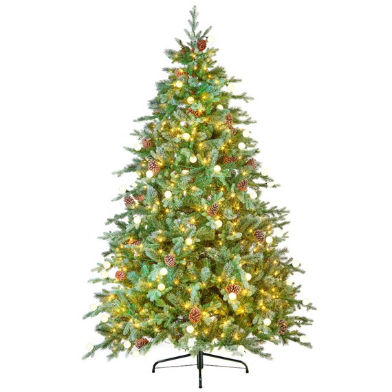 National Tree 2.3m (7.5ft) Frosted Dorchester Pre Lit Artificial Christmas Tree with 600 Warm White LEDs (PEDHF2-307LB-75)