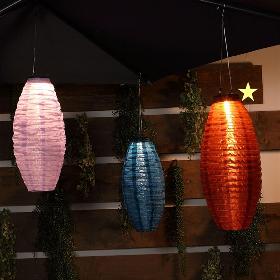 Noma 20cm Long Oval Orange Nylon Outdoor Light Up Lanterns (1322016)