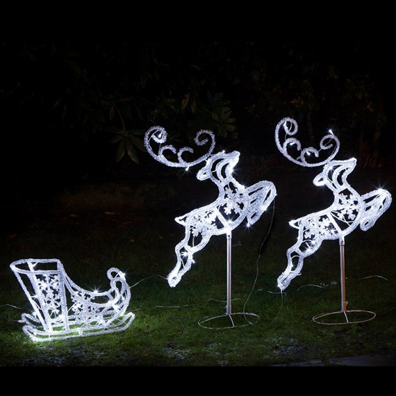 Noma 96cm Acrylic Christmas Sleigh And Two Reindeer Lights (2514054)