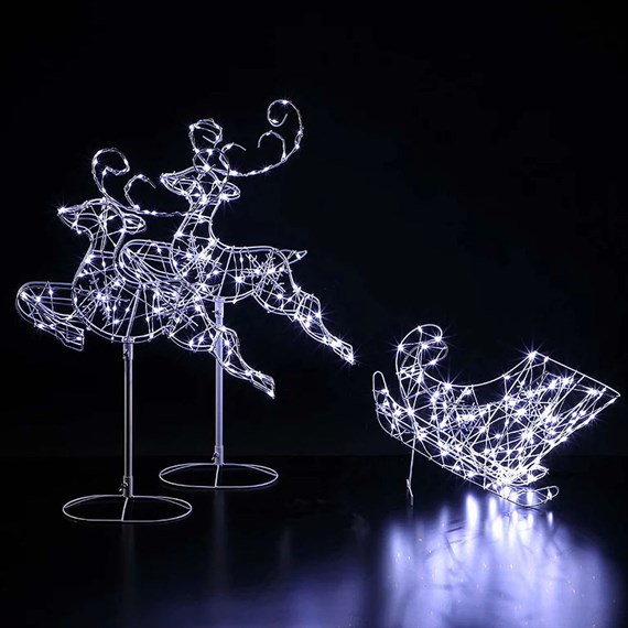 Noma 96cm Two Reindeer & Sleigh 320 LED White Frame Christmas Light Decoration (2524010)