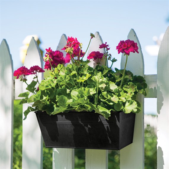 Panacea 16 Inch Over-the-Rail Metal Planter - Black (81067)