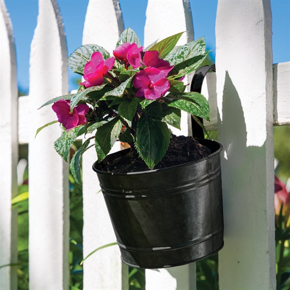 Panacea 8 Inch Over-the-Rail Metal Planter -Black (81065)