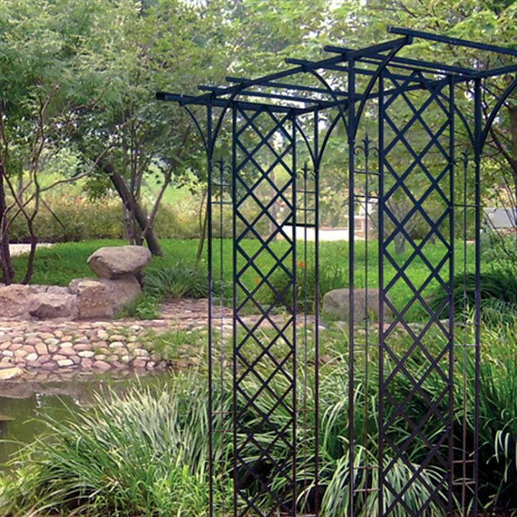 Panacea Metal Garden Arch with Lattice - Black (89089)