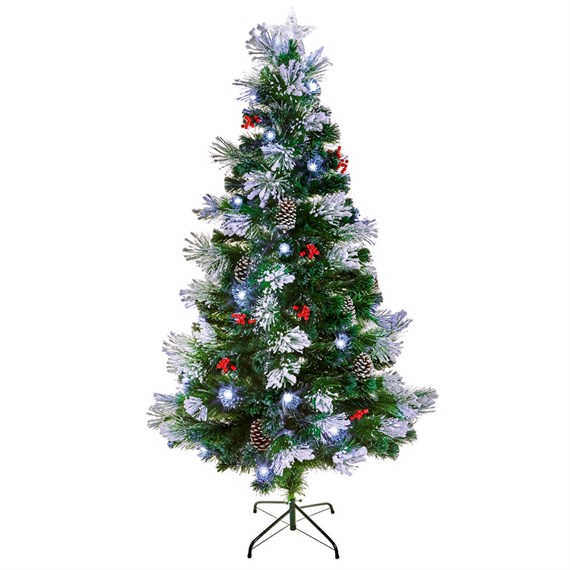 Premier 1.2m (4ft) Snow Tipped Artificial Christmas Tree With White LED Pinecones & Star (FT183119)