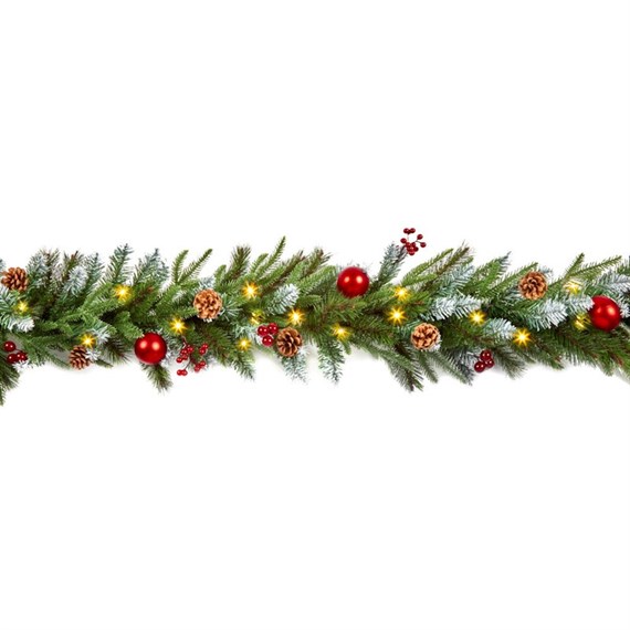 Premier 1.8m (6ft) Red Decoration Artificial Pre Lit Christmas Garland With 60 LED Lights (TG236202)