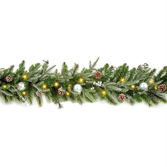 Premier 1.8m (6ft) Silver Decoration Artificial Pre Lit Christmas Garland With 60 LED Lights (TG236206)