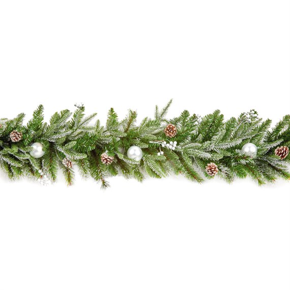 Premier 1.8m (6ft) Silver Decorative Artificial Christmas Garland Baubles & Cone (DF247172)