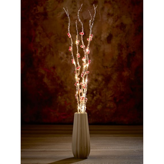 Premier 1m Natural & Snowy LED Lit Christmas Festive Twigs Decoration with Berries (LV191560)