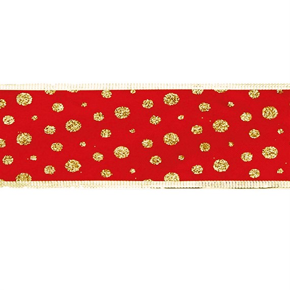 Premier 2.7m x 6cm Christmas Ribbon Red & Gold Dot Design (R165921)