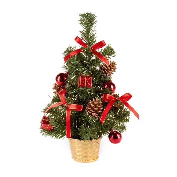 Premier 30cm (1ft) Red Dressed Christmas Artificial Tree with Pinecones, Baubles & Ribbons (TRD139604)