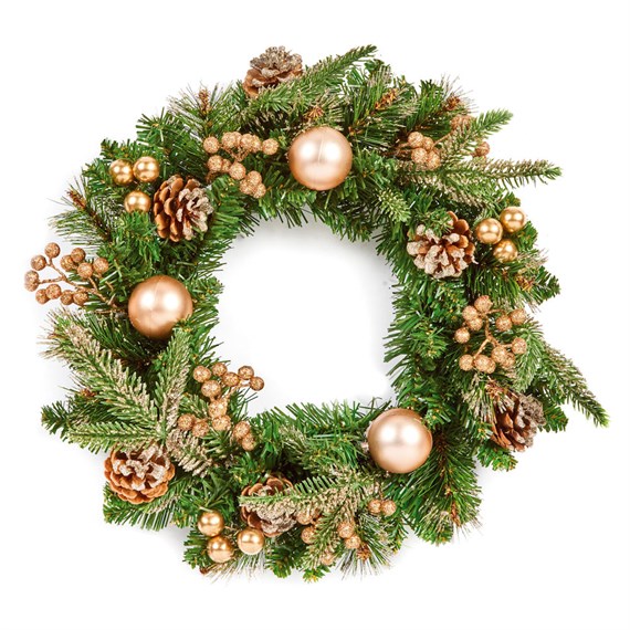 Premier 40cm Gold Decorative Artificial Christmas Wreath Baubles & Cones (DF247169)