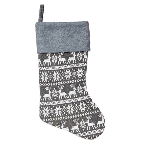 Premier 41cm Knitted Scandinavian Christmas Stocking - Grey (PL185469)