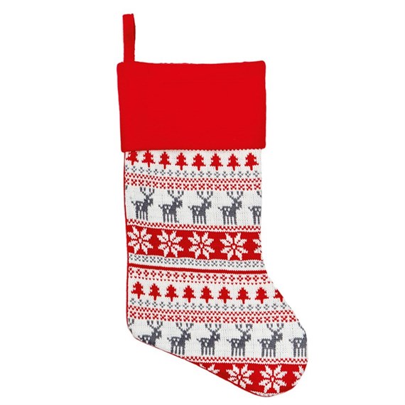 Premier 41cm Knitted Scandinavian Christmas Stocking - Red (PL185469)