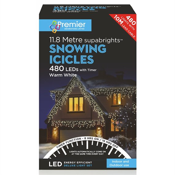 Premier 480 (11.8m) Warm White LED Snowing Icicles Supabright Christmas String Lights (LV162184WW)