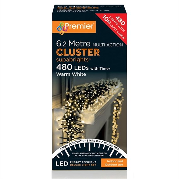 Premier 480 Warm White Multi Action LED Cluster Christmas String Lights (LV162174WW)