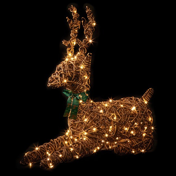 Premier 58cm Light Up Wicker Sitting Christmas Reindeer Decoration with Bow (LB243316)