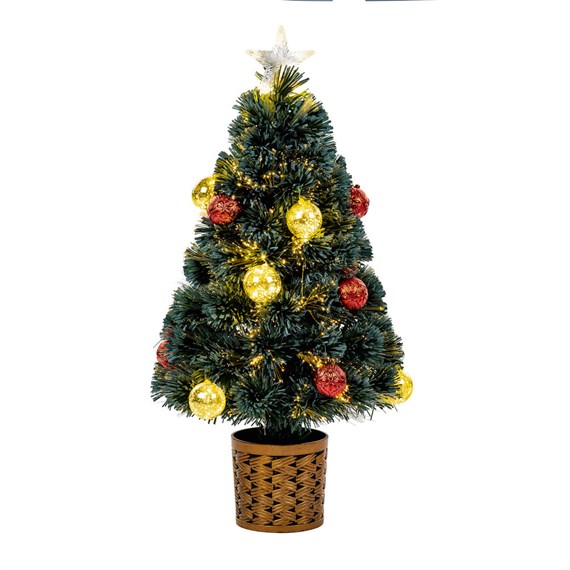 Premier 80cm Green Fibre Optic Artificial Christmas Tree with LED Baubles & Star (FT213401)