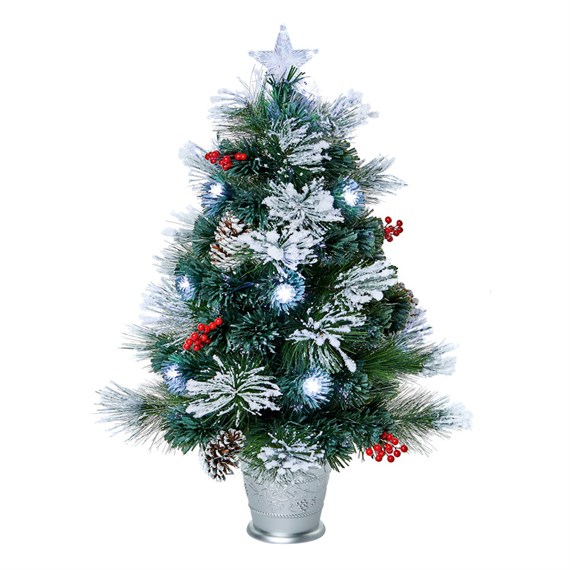 Premier 80cm Snow Tipped Artificial Christmas Tree With White LED Pinecones & Star (FT183118)