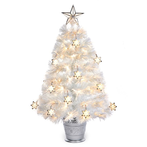 Premier 80cm White Fibre Optic Artificial Christmas Tree with LED Stars (FT237053)