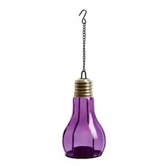 Premier Lightbulb Shape Glass Tea Light Holder 14cm - Purple (BA171230)