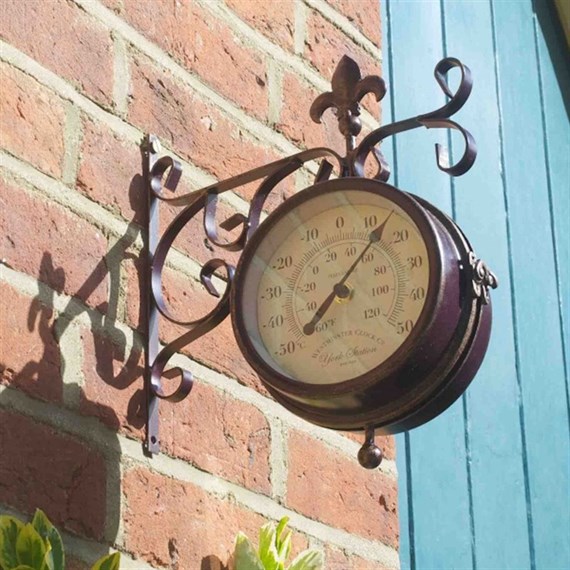 Outside In Double Sided York Station Clock & Thermometer 5.5 Inch (5063000)