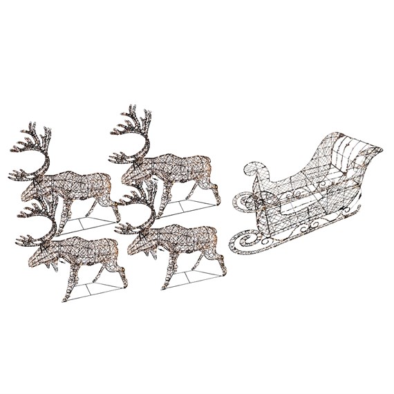 Snowlodge Sleigh & 4 Reindeer Set Standing Christmas Light Decoration (SNLB24002A)