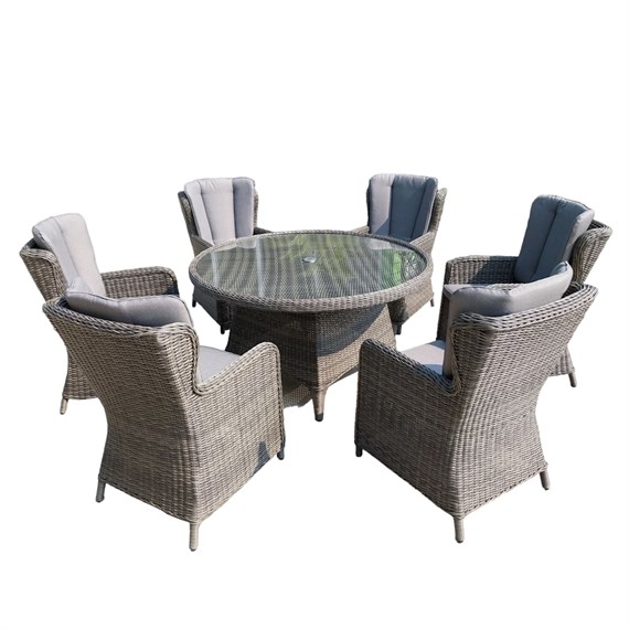 Sunnii Lifestyle Elba Grey 6 Seat Round Outdoor Garden Furniture Dining Set (682 G)