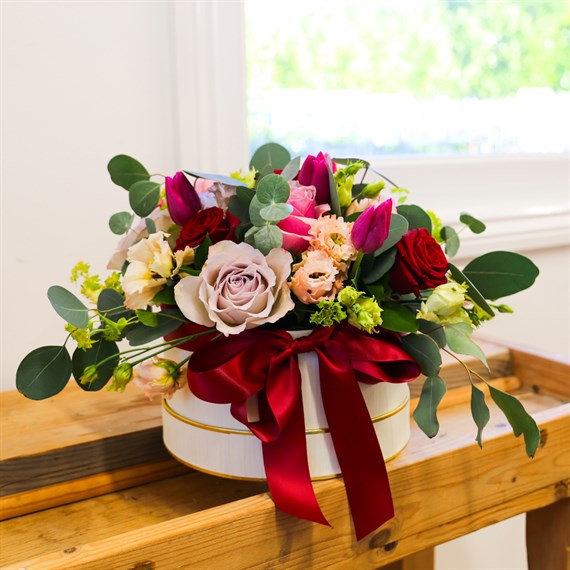 Sweetheart Valentine's Day Floral Hat Box Arrangement