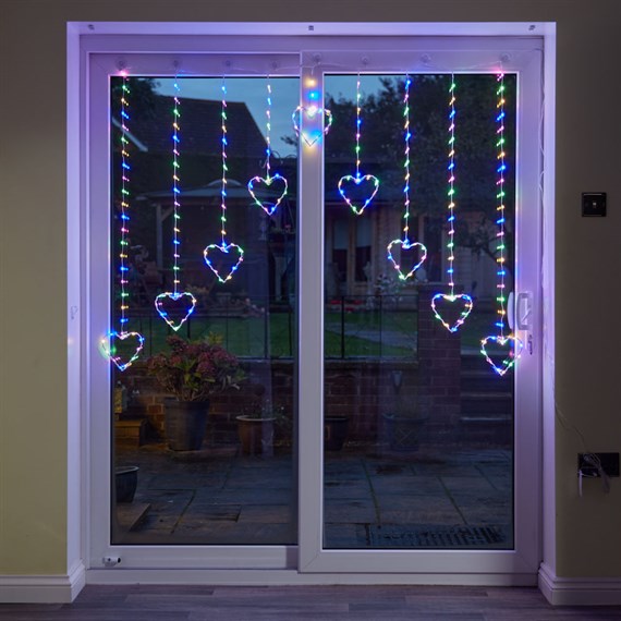 Three Kings 120cm LED Heart Shaped Multi Coloured Christmas Curtain Lights (3123802)