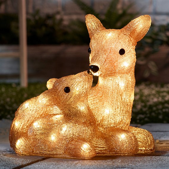 Three Kings 27cm Acrylic Inlit Ice Doe & Fawn Light Up Christmas Decoration (2515044)