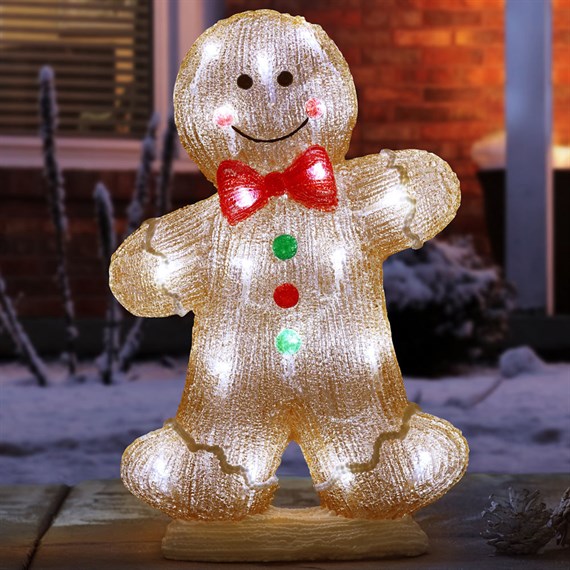 Three Kings 30cm Acrylic Inlit Ice Gingerbread Boy Light Up Christmas Decoration (2515053)