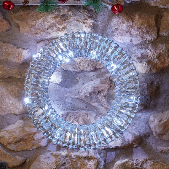 Three Kings 30cm Glittertwist Silver Light Up Christmas Wreath (2532079)