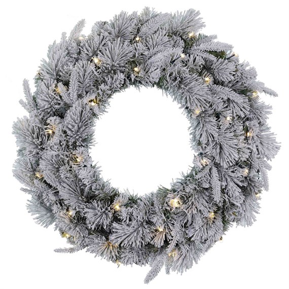 Tree Classics 60cm (2ft) Alleghany Flocked Artificial Christmas Pre Lit Wreath (724-208-547SLM)