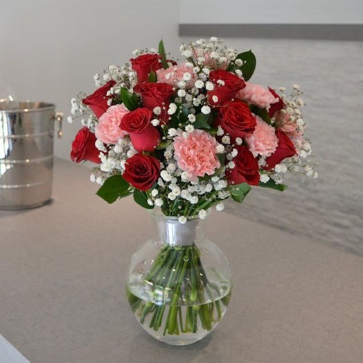 12 Roses & Carnations Cut Flower Handtied Bouquet