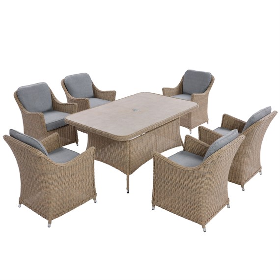 Woodlodge Antigua Barley and Ash 6 Seat Rectangular Outdoor Garden Furniture Set (C-24-E-012)