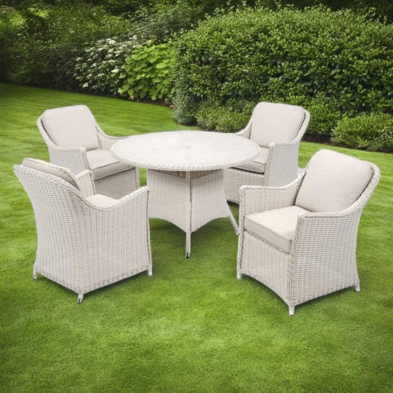 Woodlodge Antigua Pearl and Oatmeal 4 Seat Round Outdoor Garden furniture Set (C-24-B-016)