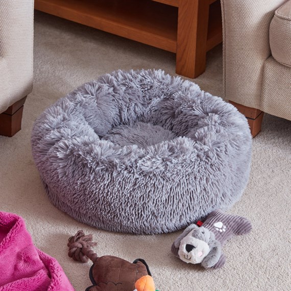 Zoon Calming Shaggy Faux FurBed Grey Dog Bed