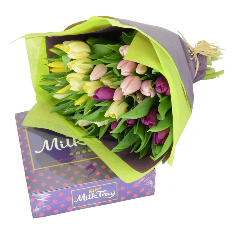 Download Mother's Day Flowers Wrap of Tulips & Milk Tray Bundle