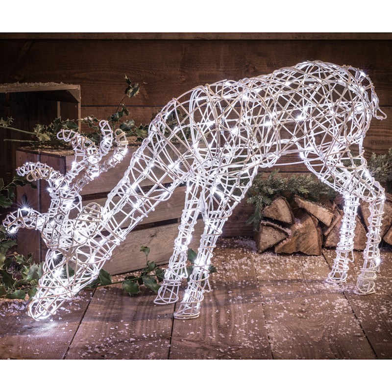 Noma 90cm White Wicker Christmas Light Up Grazing Deer ...